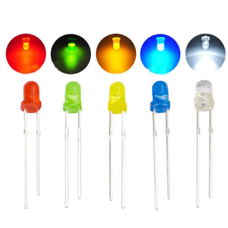 Mixed Color LED Diode Kit, vermelho, verde, amarelo, azul, cor branca, 5mm, 100 Pcs/Lot