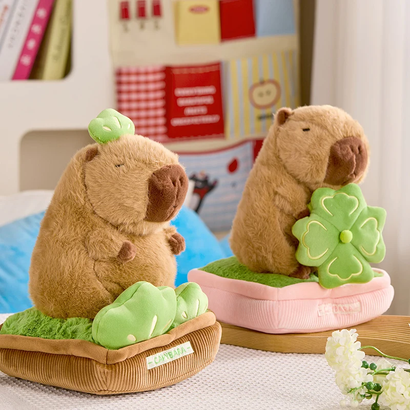 Peluche Capybara Kawaii 30 cm, style Cosplay Plante en Pot, avec motifs Pin, Banane, Citron, Trèfle à Quatre Feuilles, jouet et décoration d'intérieur