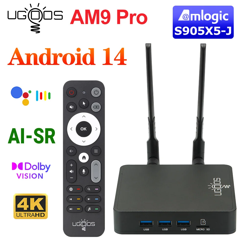 Ugoos AM9 PRO TV Box Android 14 – Amlogic S905X5-J, 4GB/64GB, WiFi Dual, 4K HDR, BT 5.3