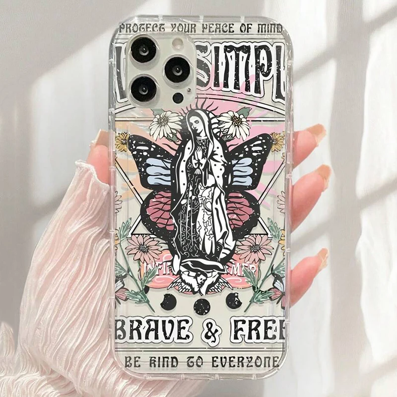 Funda transparente con estampado Floral de la Virgen María para Samsung Galaxy S24 S23 S22 Ultra S21 S20FE A14 A15 A35 A55 A54 A34 A53 A33