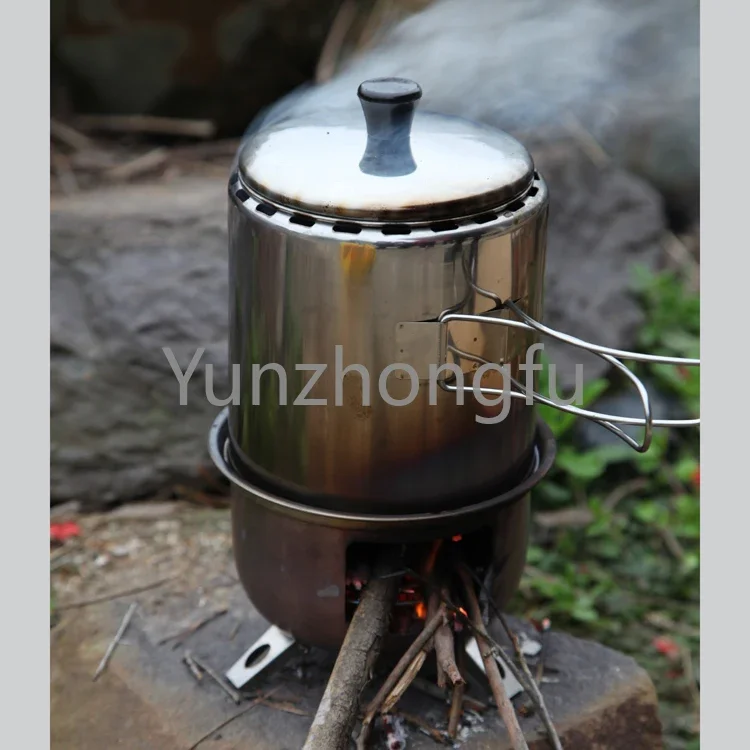 TZ-09 Outdoor Camping Cookware stainless steel portable wood burning stove and multifunctional pot set