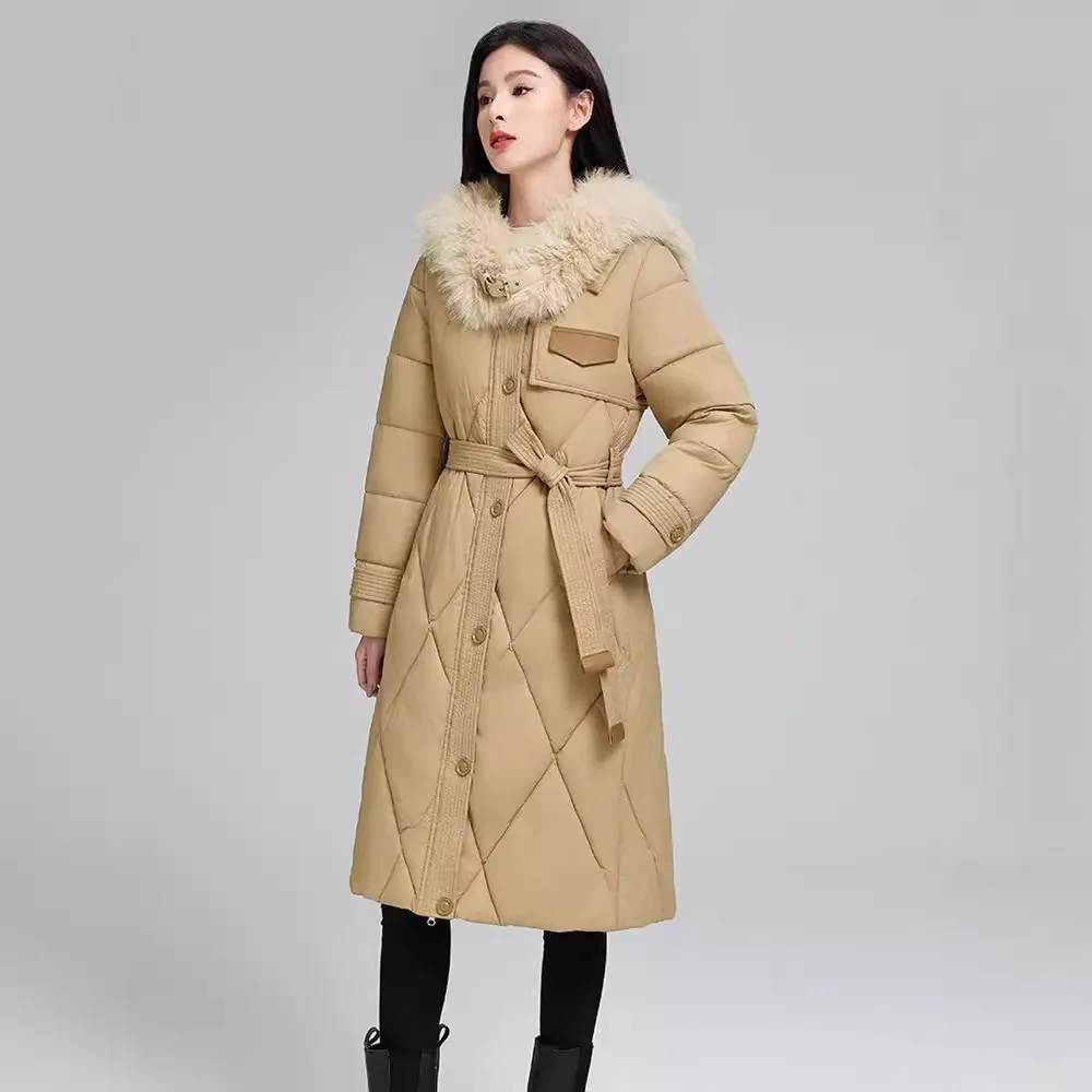 

Elegant Long Parkas for Women Winter Jacket 2025 New Korean Thick Fur Collar Ladies Snow Outwear Warm Casual Down Cotton Jacket