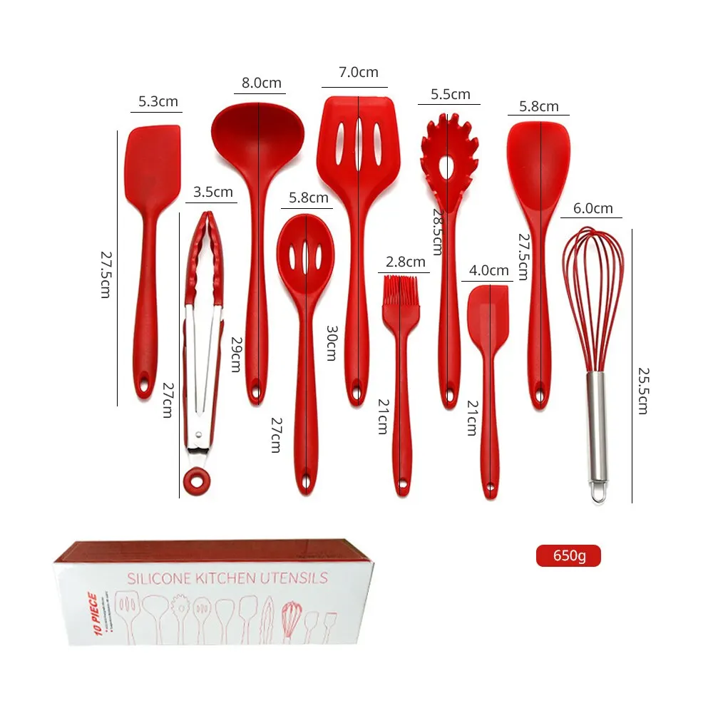 Juego de utensilios de cocina de silicona, 10 piezas, herramientas para hornear, vajilla, pala, cuchara, raspador, accesorios de cocina