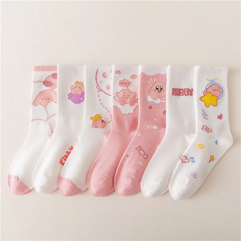 7 Pairs of Socks for Women's Cute Pink Girls' Mid Length Socks for Spring and Autumn Students' Socks