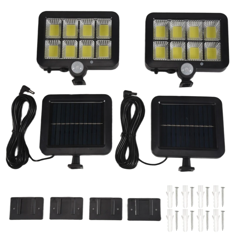 2Pc 2000 Lumen 160 Leds Solar Wall Lights IP65 Waterproof Wired Motion Sensor Security Flood Light 360 Degree Adjustable