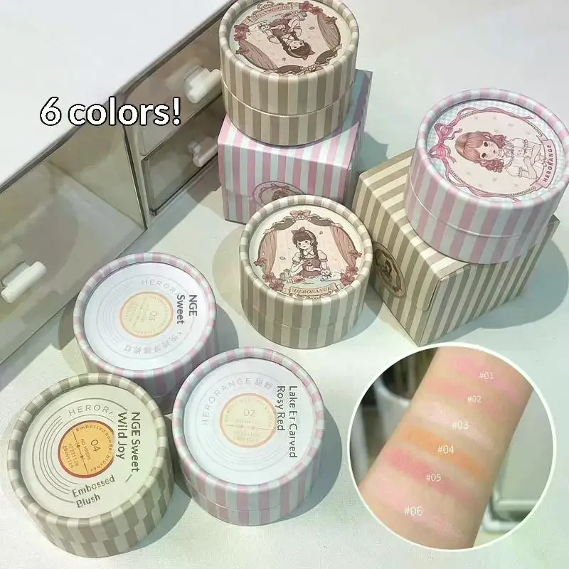 HERORANGE Dimensional Embossed Blush Fine Powder Monochrome Smooth Matte Shimmer Retro Almonds Blusher Rouge Enhancing Makeup