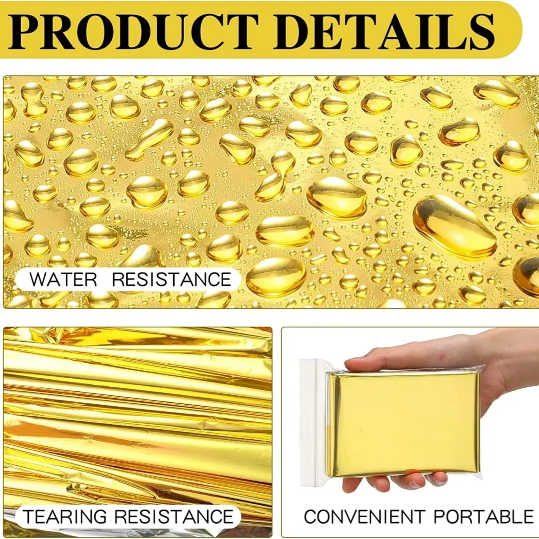 Outdoor Emergency Survival Blanket - Gold 130x210cm Waterproof Thermal Foil Blanket, Portable Heat Shield for Camping, Hiking