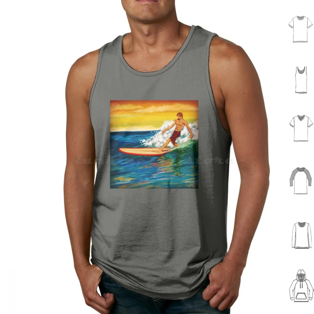 Old School California Longboard Surfer Dude. Tank Tops Print Cotton Surfing Surf Cool Summer Hawaiian Hawaii Tropical