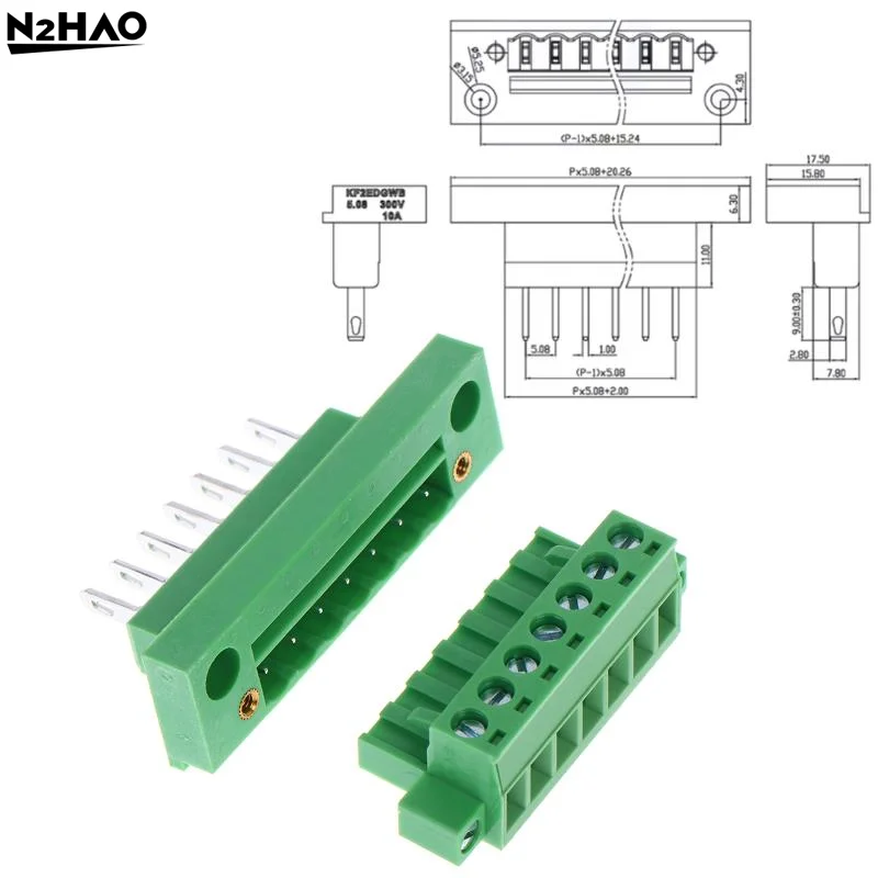 1Set 2EDGWB + 2EDGKM 5.08 Bulkhead Screw Terminal Block Wire Connectors 5.08mm Pitch Male/Female Pluggable Terminal Plug Jacks
