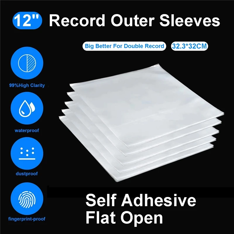 50PCS OPP Gel Recording Protective Sleeve for Turntable Player LP Vinyl Record Self Adhesive Records Bag 12\