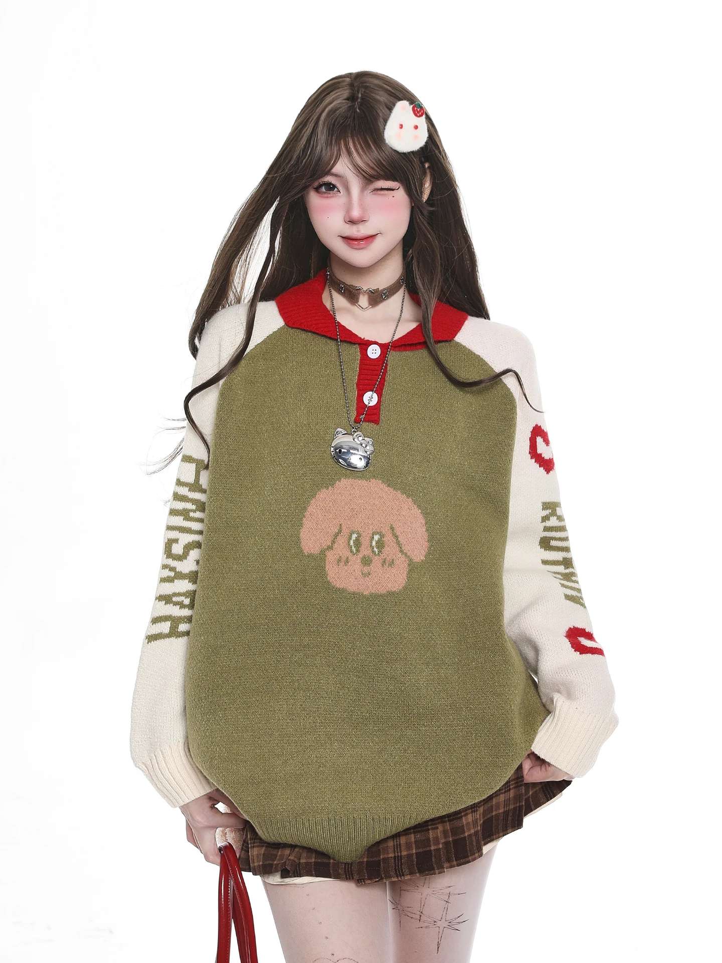 

Милый свитер с мультяшной собакой, женский, свободного кроя, вязаный, с длинными рукавами, осенне-зимний, повседневный топ с защитой от пятен