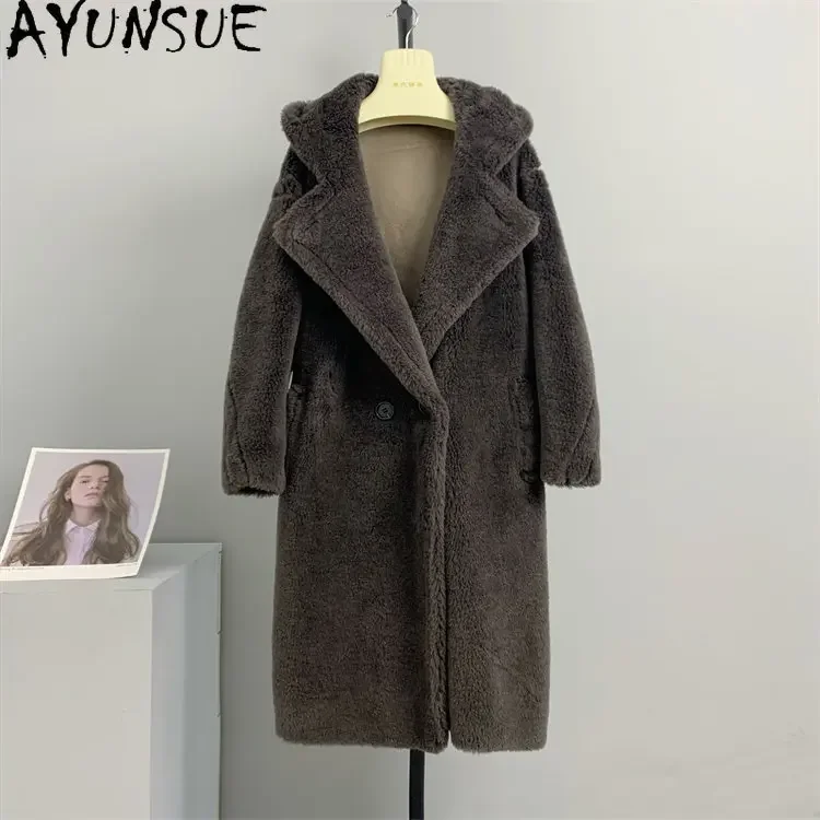 100% Schafs cher jacke Frauen Kapuzen pelzmantel Frauen neue Herbst Winter Woll mäntel für Frauen koreanische Mode Woll jacken