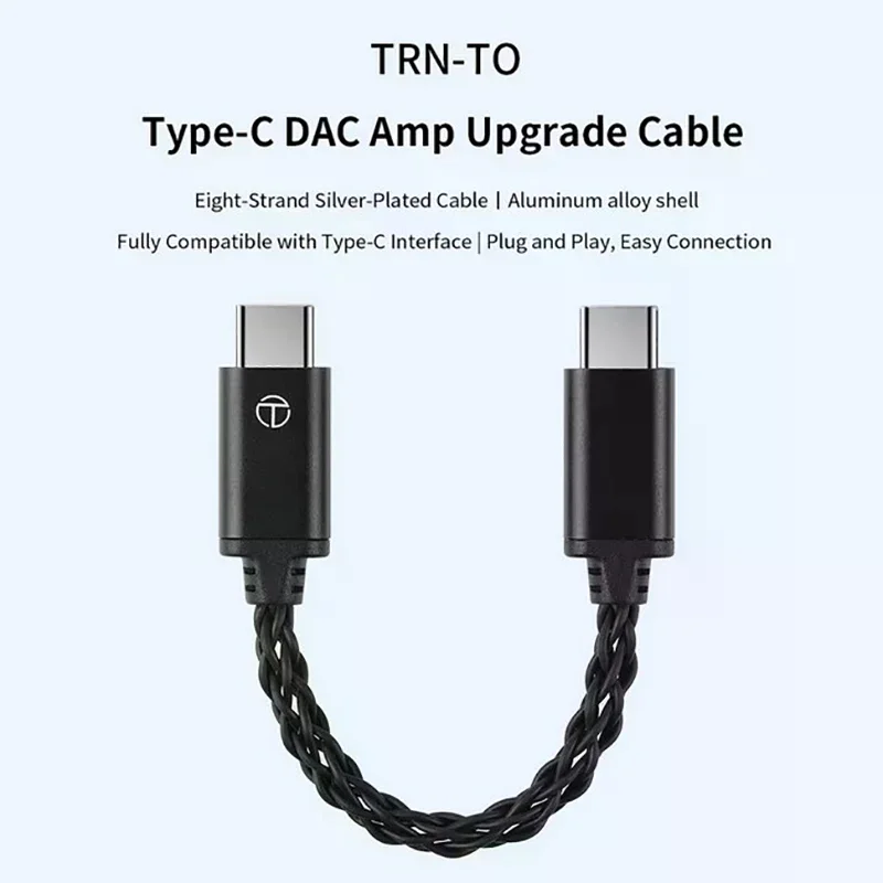 TRN a tipo C a tipo C DAC Amp Cable de actualización adaptador Hifi amplificador de auriculares Cable plateado de 8 hebras para teléfonos TRN TE PRO