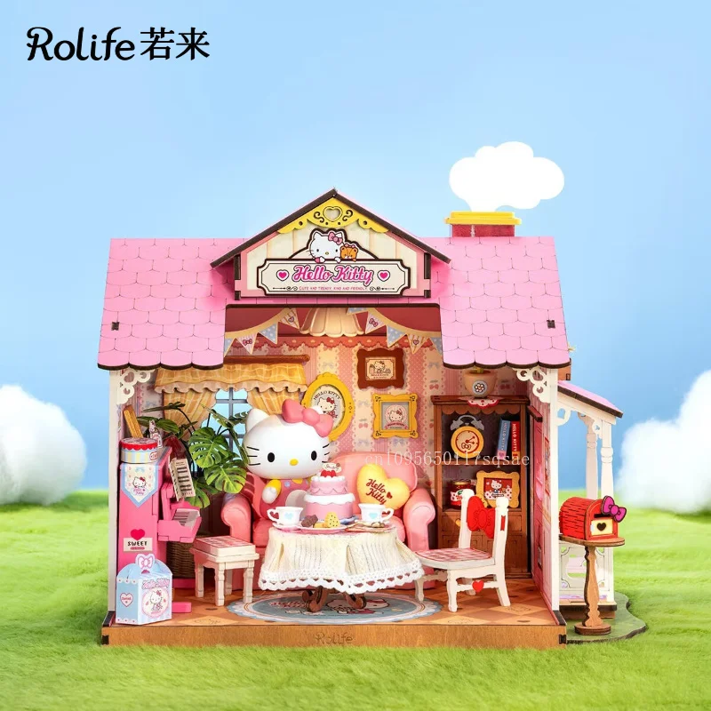 

Rolife Original New HelloKitty Happy Party Hut Cute Assembly Miniature Toys DIY Decoration Kitty Super Snack Shop Birthday Gift