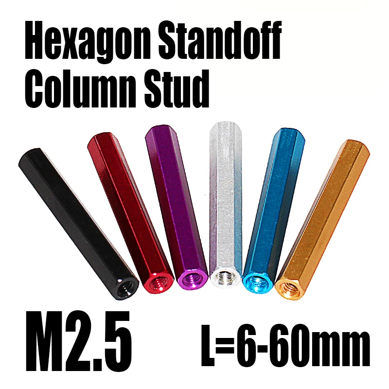 

10PCS M2.5 Colored Hexagon Aluminum Standoff Column Stud Extend Long Nut Aluminum Spacer Rod Standoff Spacer Pillar Screw