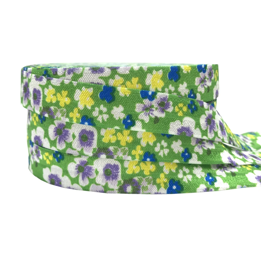 10Y 15MM Flowers Daisy Print Fold Over Elastic Flowers FOE Ribbon Headwear Party Gift Packing Sewing Home Decoration Wholesale