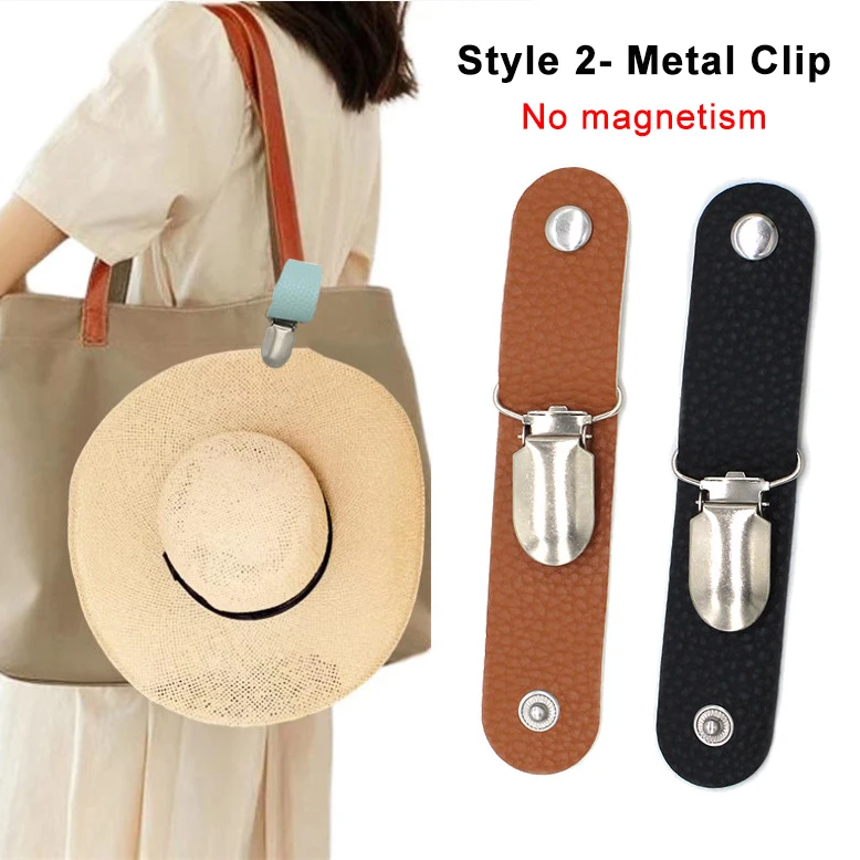 Hat Clips on Bag Multifunctional PU Magnetic Hat Clip Outdoor Hiking Travel Hat Keeper Clip for Backpack Luggage Cap Hats Holder