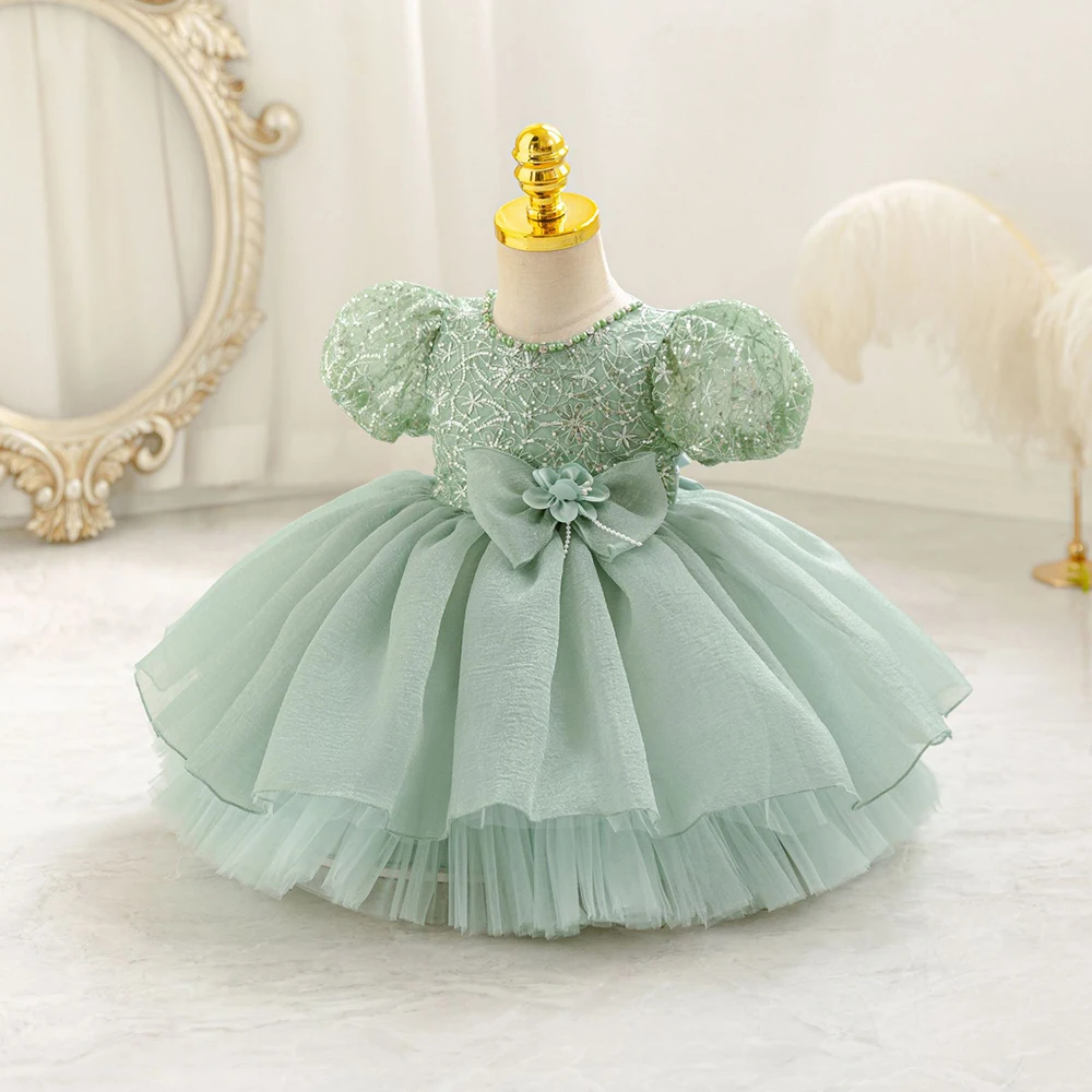 HETISO Summer Kids Girls' Dress Baby Embroidery Princess Gown Cute Sweet Children's Westernized Dreamy Yarn Pearl Clothes