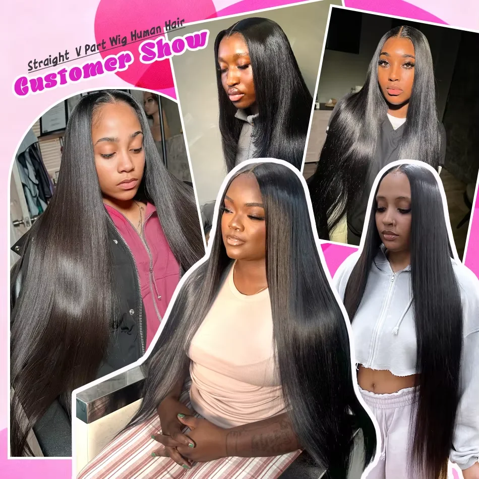 Silkwave Straight V Part Human Hair Wig Glueless Upgrade Human Hair No Leave Out Head Clip In Half Wig Brazilian For Women view 5