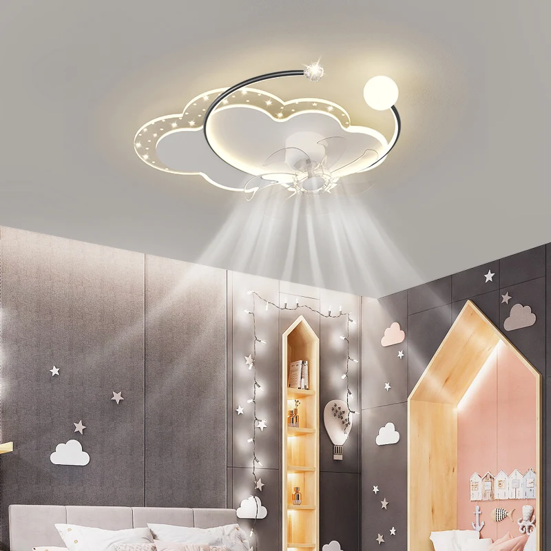 Modern Led Cloud Ceiling Fan With Light Kids room Study Children Bedroom Ceiling Lamp Ventilador Lustre Baby Nursery Chandelier