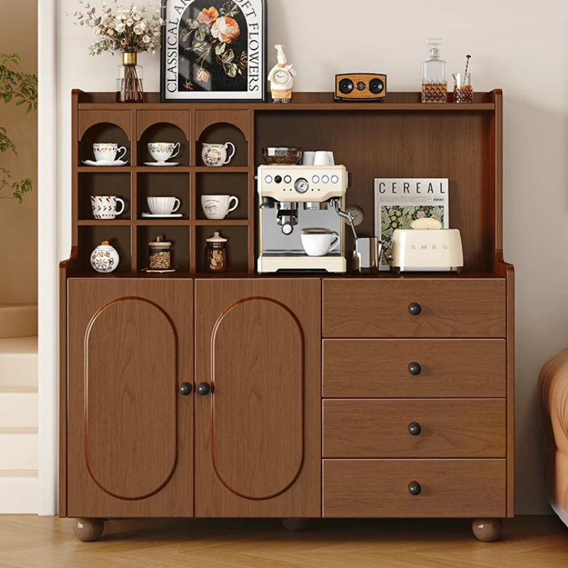 

Walnut solid wood dining side cabinet integrated against wall living room wine cabinet kitchen locker storage wooden furniture