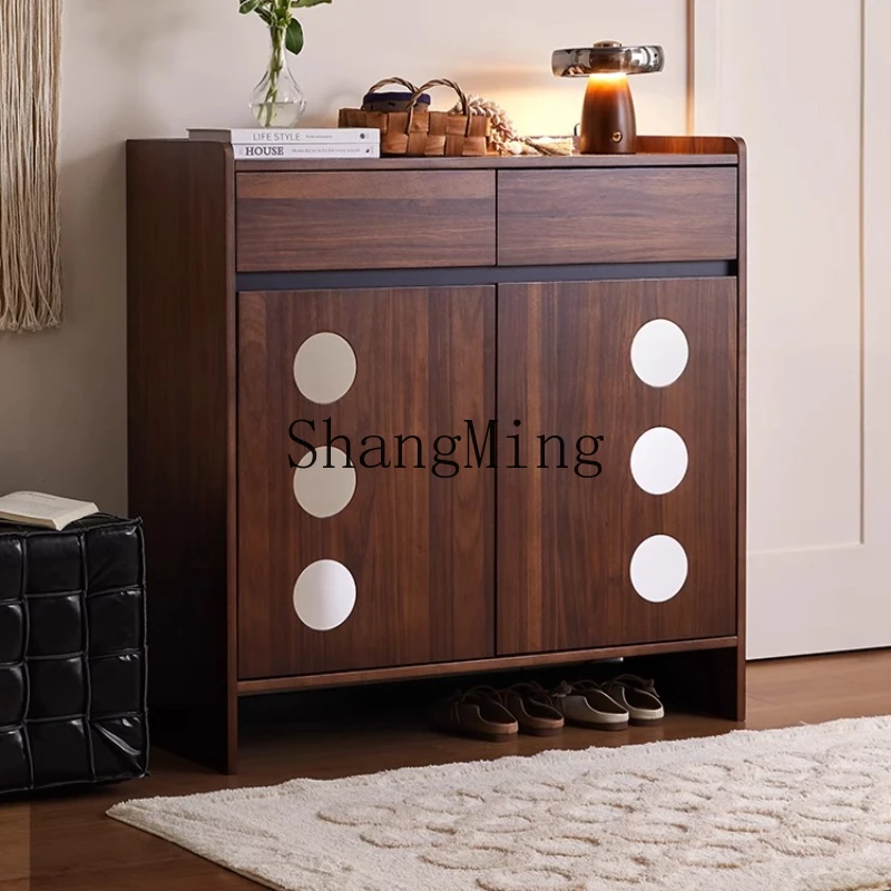 

ZYY light sandalwood retro solid wood shoe cabinet household small apartment locker large capacity