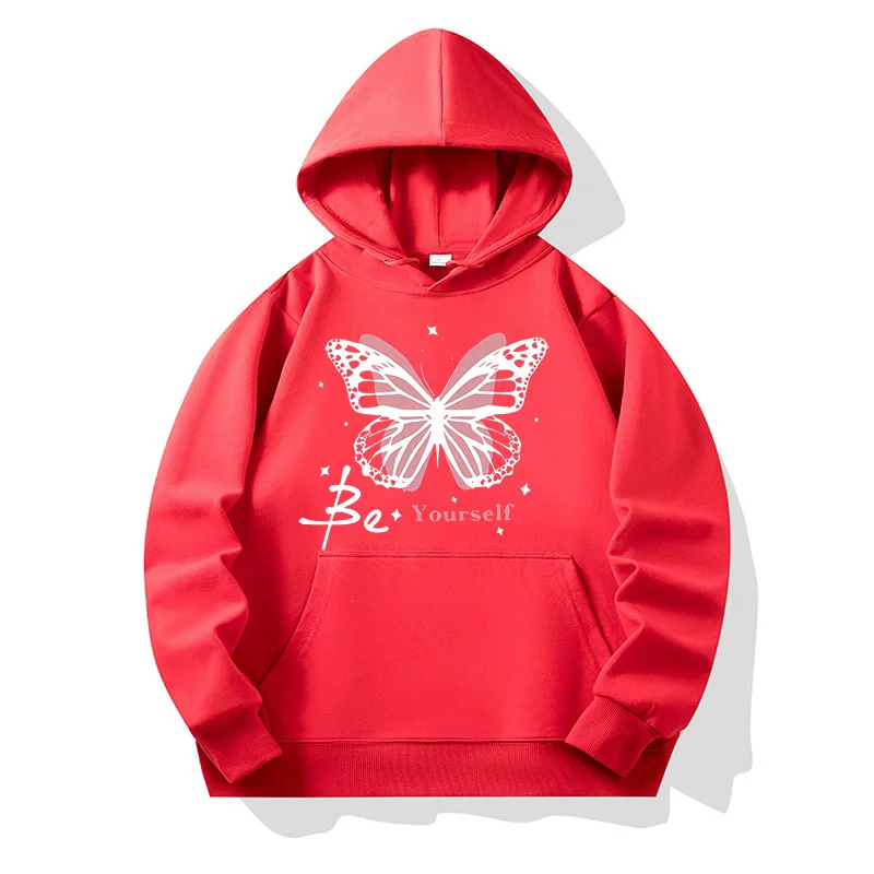 Sweat-shirt pour femme en laine automne/hiver - Ensemble sweat-shirt à capuche à manches longues imprimé papillon "Be Yourself"