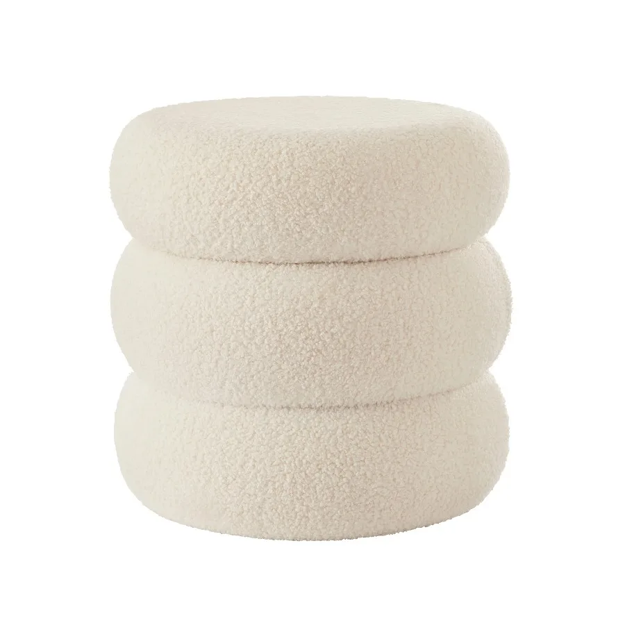 Mainstays Cream Boucle Cloud Storage Ottoman Round Upholstered Foot Stool Hidden Storage Bench For Home Living Room Bedroom