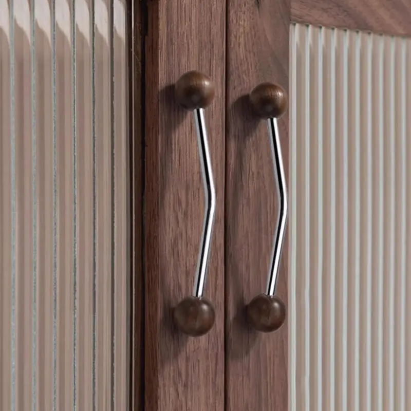 Solid Walnut Cabinet Handles Creative Wooden Wardrobe Pulls Black Silver Kitchen Cupboard Door Handles Kitchen Accessories