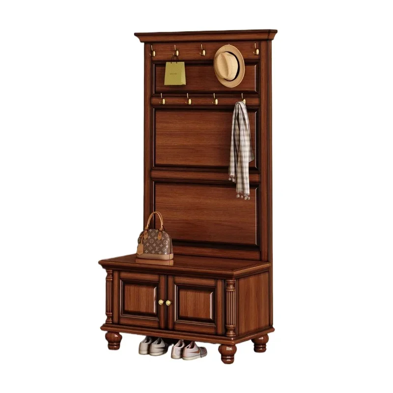

mahogany core wood American solid wood coat rack, shoe changing hanging clothes door shoe cabinet