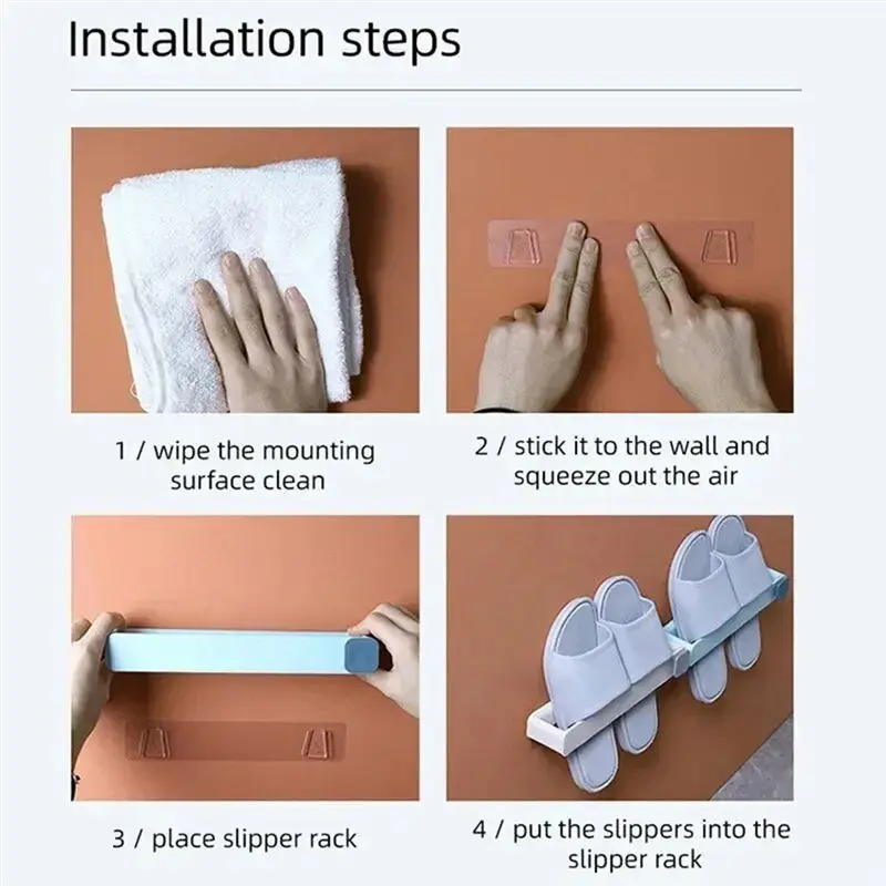 BAAJ-Bathroom Slipper Rack No Need To Drill Holes Wall-Mounted Integrated Shoe Rack Space-Saving Bathroom Rack