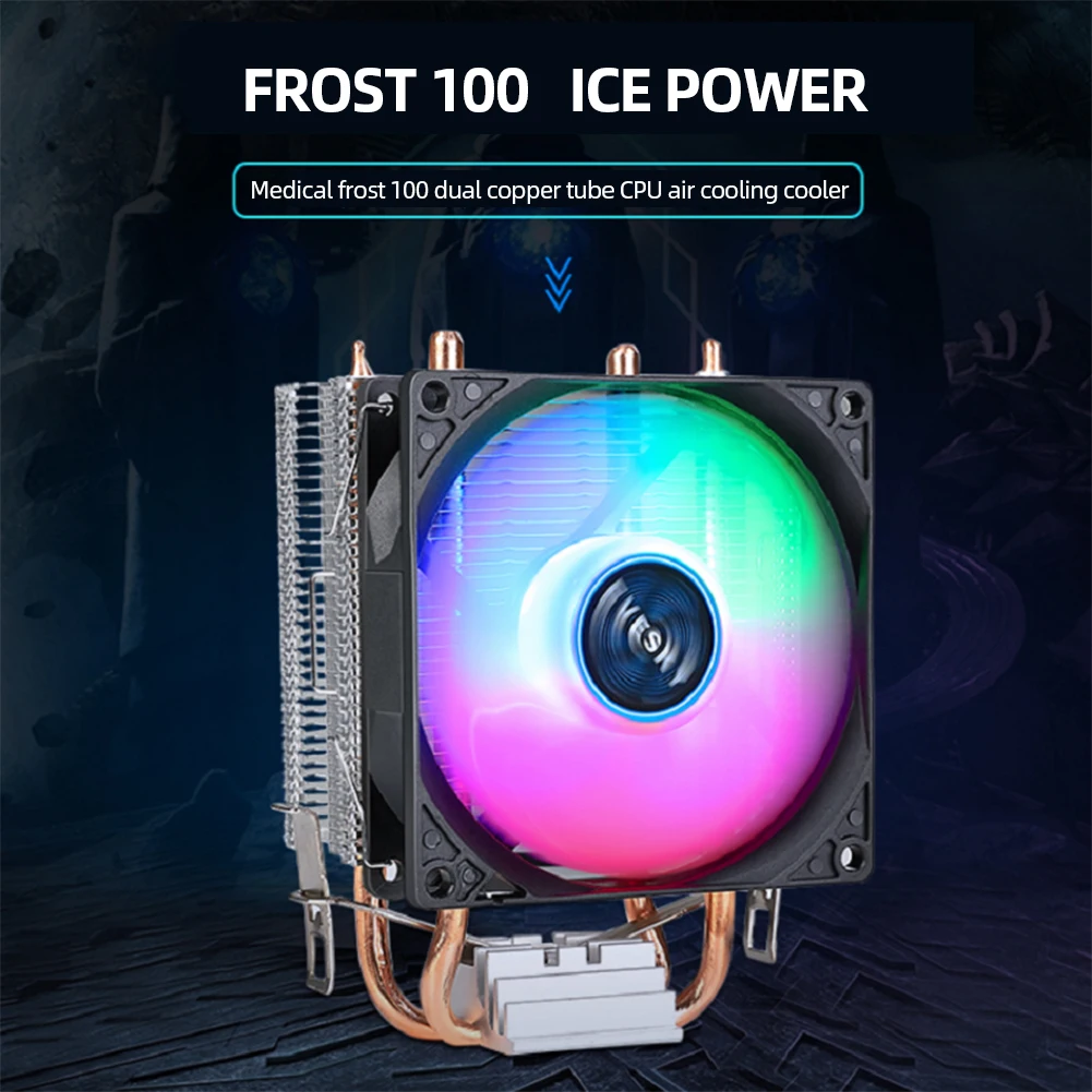 RGB Cooling Fan 2 Heat Pipe 9cm CPU Cooling Fan Hydraulic Bearings Colorful Light Effect Mute Computer Accessories for INTEL AMD