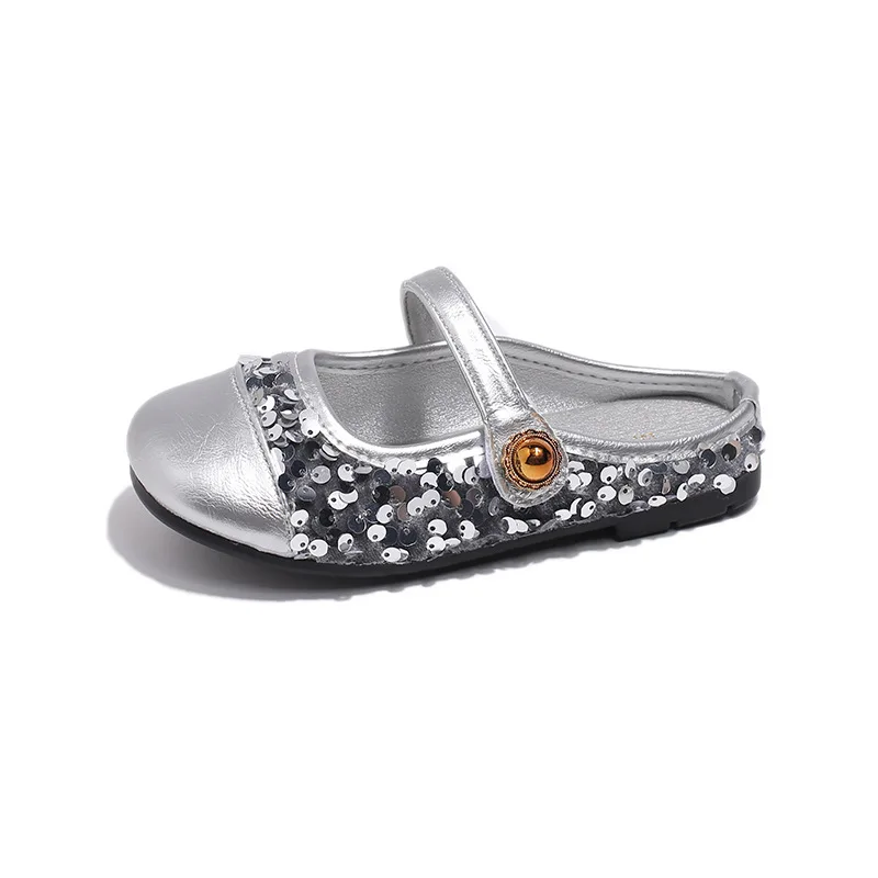 Korean version casual versatile sequin children's sandals soft soled girls' slippers with toe caps 2024 children's sandals