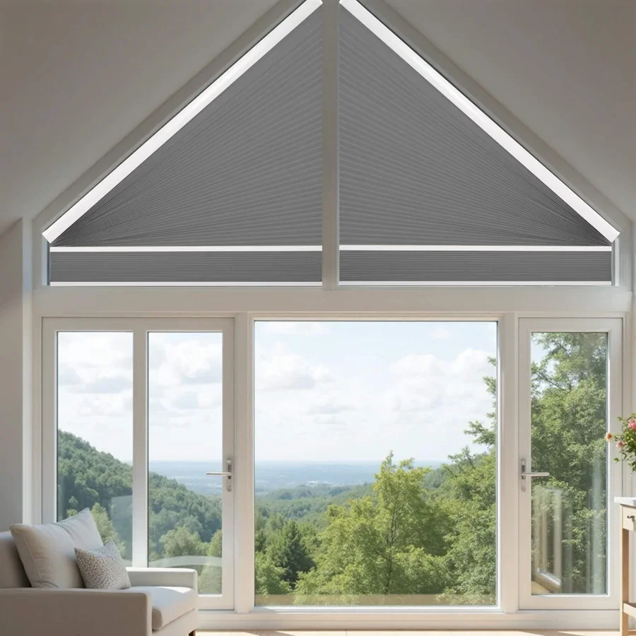 Hot Selling Smart Motorized 100%Blackout Battery Operated Irregular Honeycomb Blinds For Trapezoidal Window