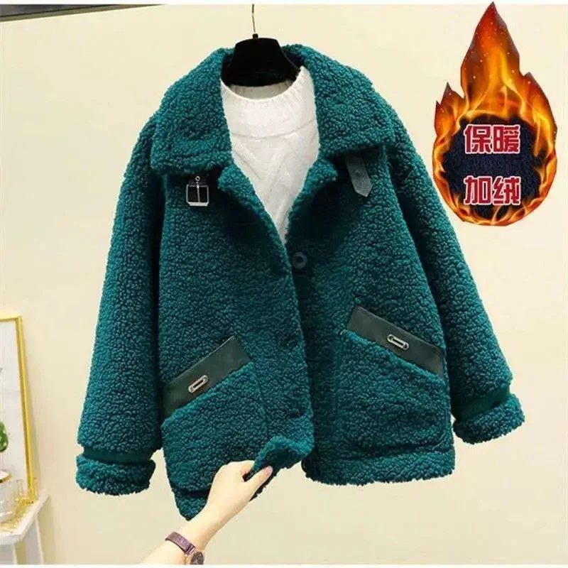 Verdickte Lamm Fleece Mantel Frauen Winter neue lose imitieren Getreide Fleece Fell ein Stück Lamm Fleece Kurz mantel weibliche warme Strickjacke