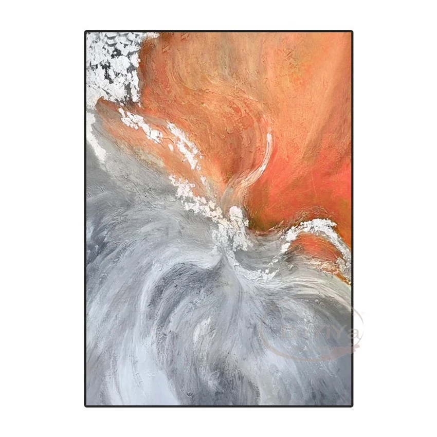 Abstract Blue And Orange Cyclone Picture Pure Hand Drawn Acrylic Oil Painting On Canvas Indoor Decor Wall Poster For Living Room