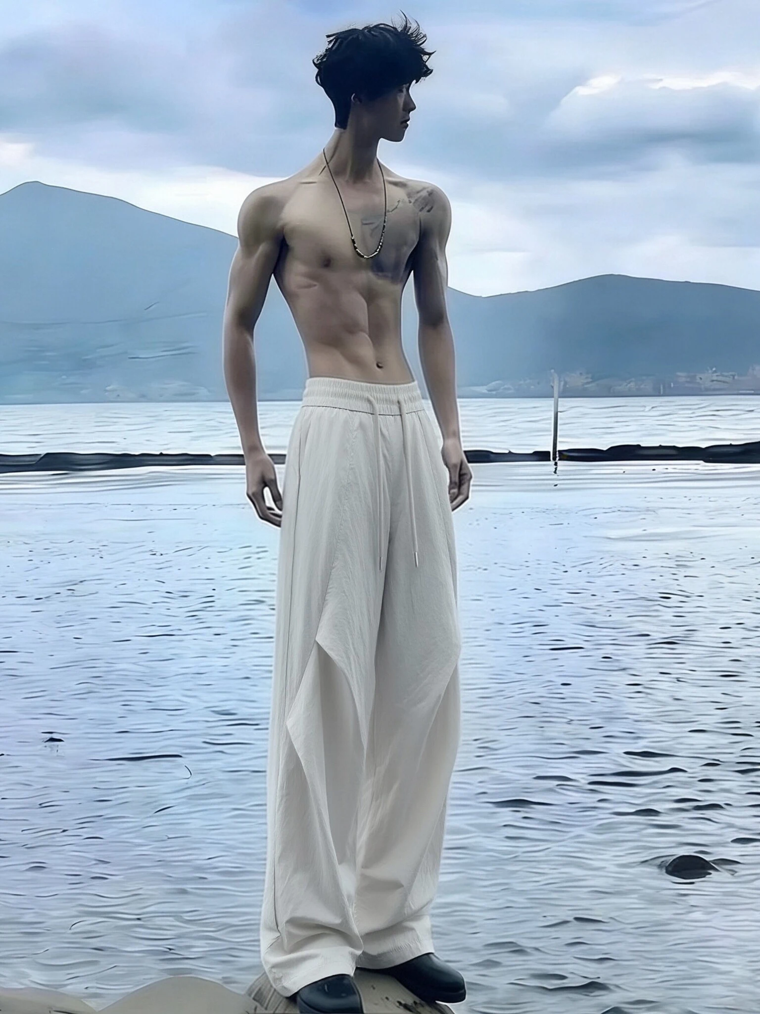 

Men's Ice Silk Wide Leg Pants Casual Straight Cut Trousers Spring Summer Cool Feeling Knife Drapey Loose Fit Office Wear