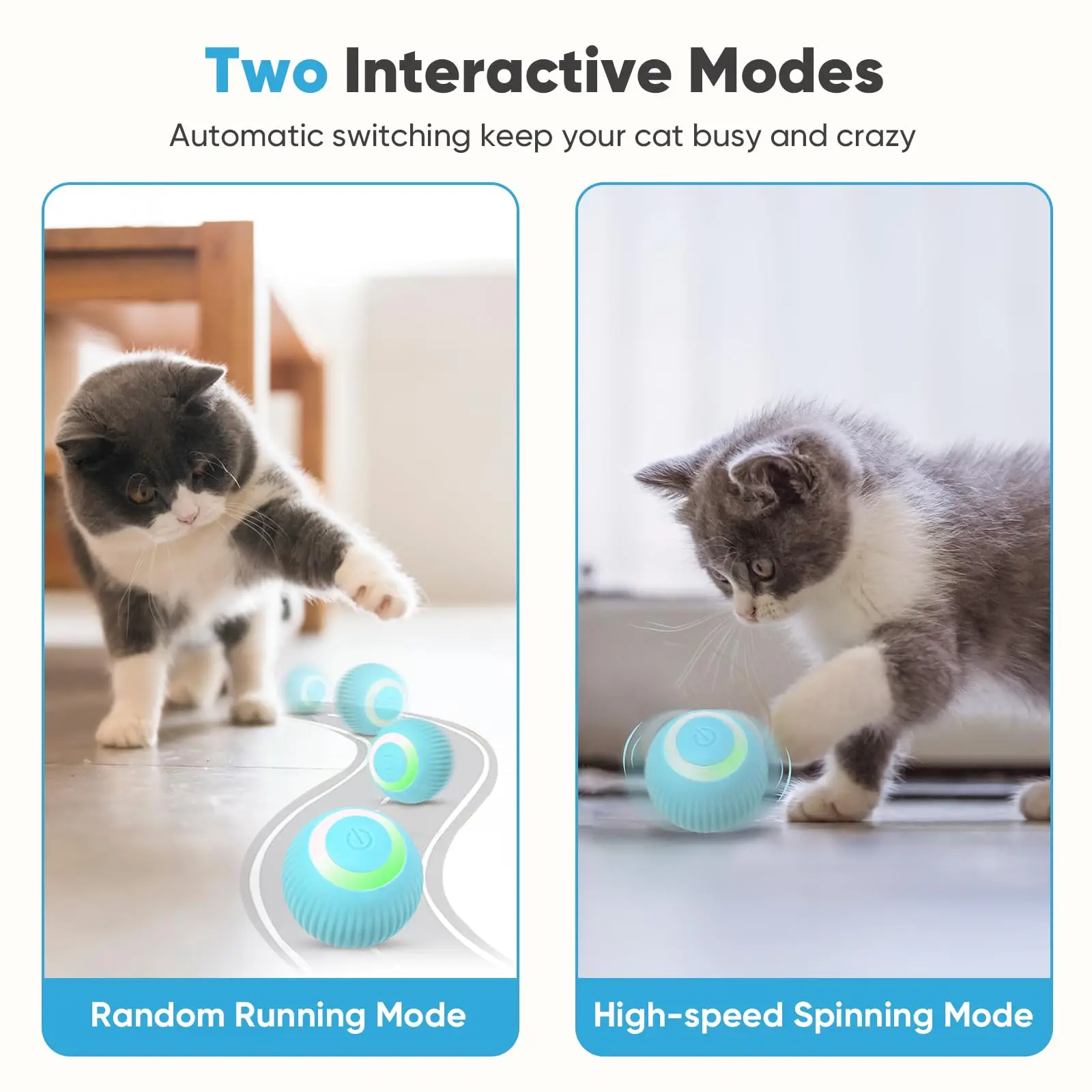 Interactive Cat Toy Ball with LED Light Automatic Self Moving Ball Indoor Active Rolling Toys 360°Rotating Smart Ball