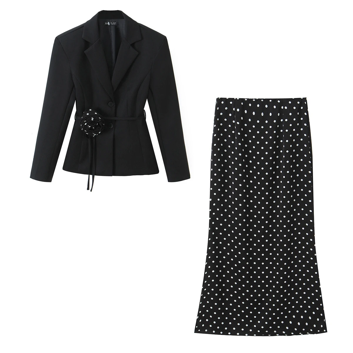 

Женский новый весенний комплект в европейском и американском стиле: модный костюм с эффектом стройности, юбка в горошек, комплект с длинной юбкой до колен.