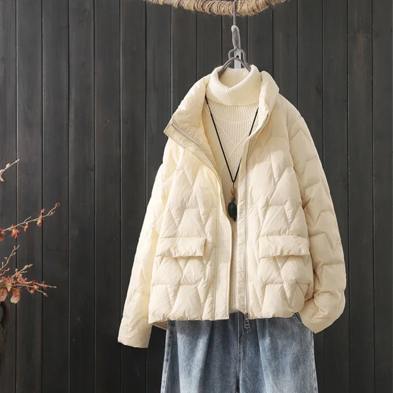 

Autumn Fashion Pocket Basic Parkas Winter Ultra Light Thin Duck Down Coat Women Slim Casual Jackets