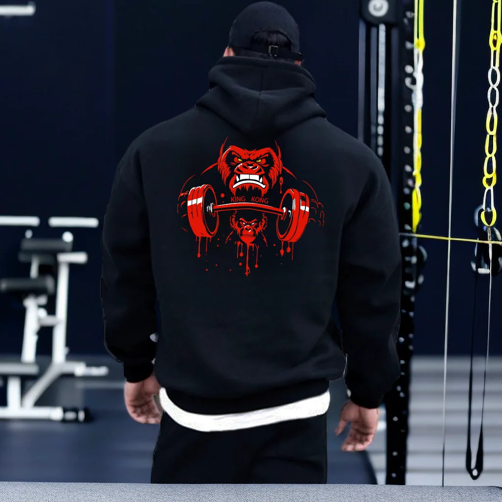 Gym Fitness Hoodie Men\'s Autumn Winter Hooded Pullover Fitness Printed Sweatshirt Oversized Sportswear Tops