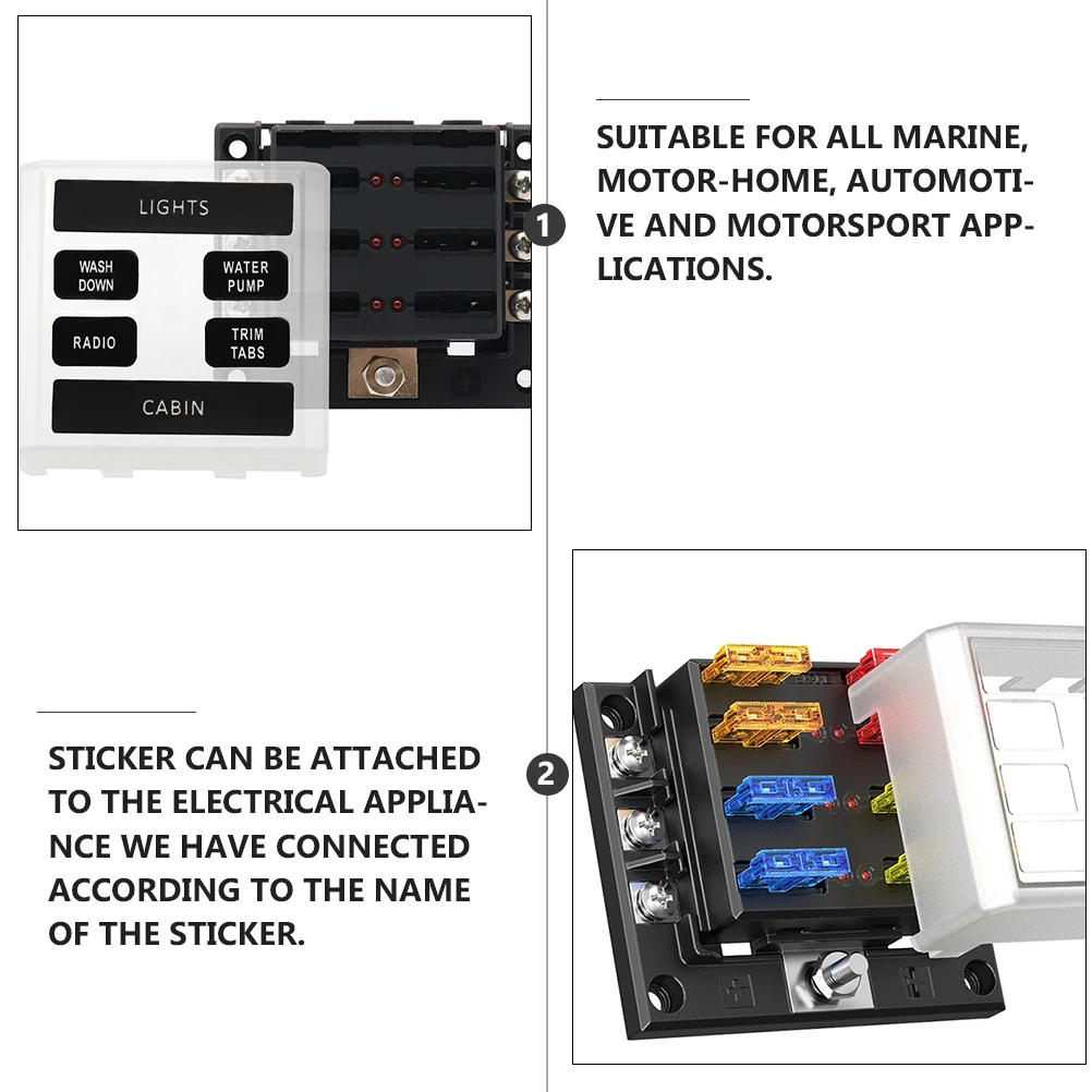 

6 Way Fuse Block Holder Led Indicator Waterproof Cover Sticker Marine Fuse Design Red Light