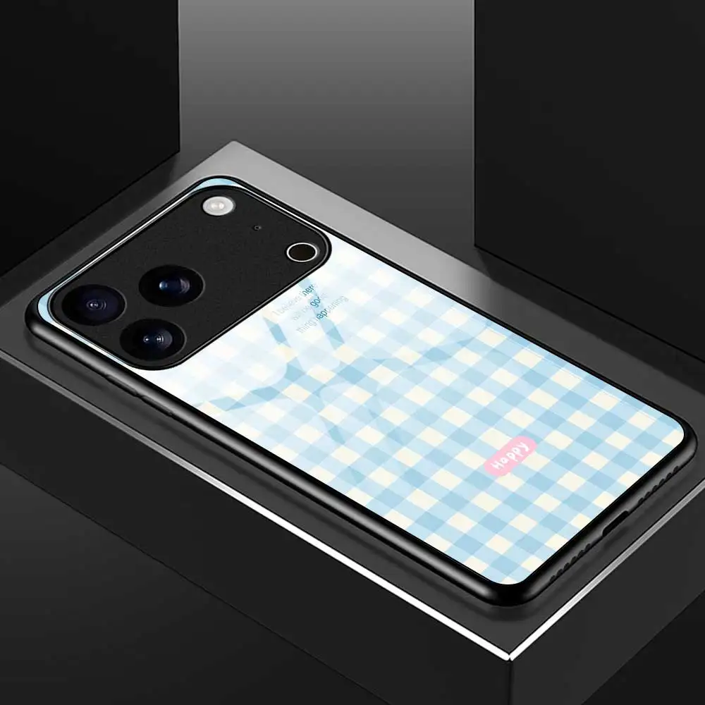 Чехол для телефона в свежую клетку для iPhone 17 Pro Max 17 Air 16 15 14 Pro Max Plus 13 12 11 Pro Max 16e XS Max XR X 7 8 Стеклянный чехол