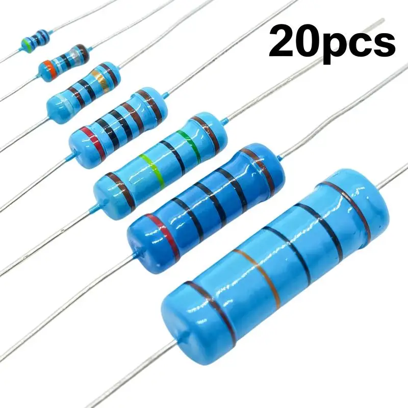Assorted Metal Film Resistor Pack 20Pcs 2W 1% Precision Resistance 1R-10M Multiple Values For Electronic Soldering Circuit Repai