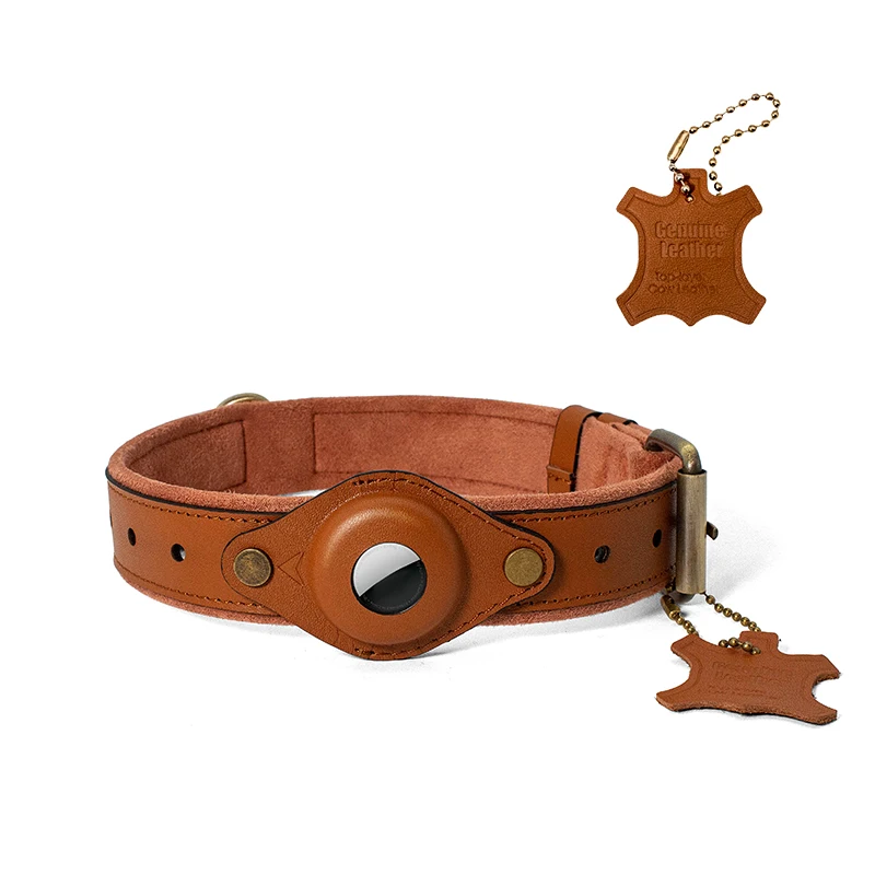 Pet Supplies Manufacturer Sale Luxury Design Genuine Cow Leather Airtag Dog Collar