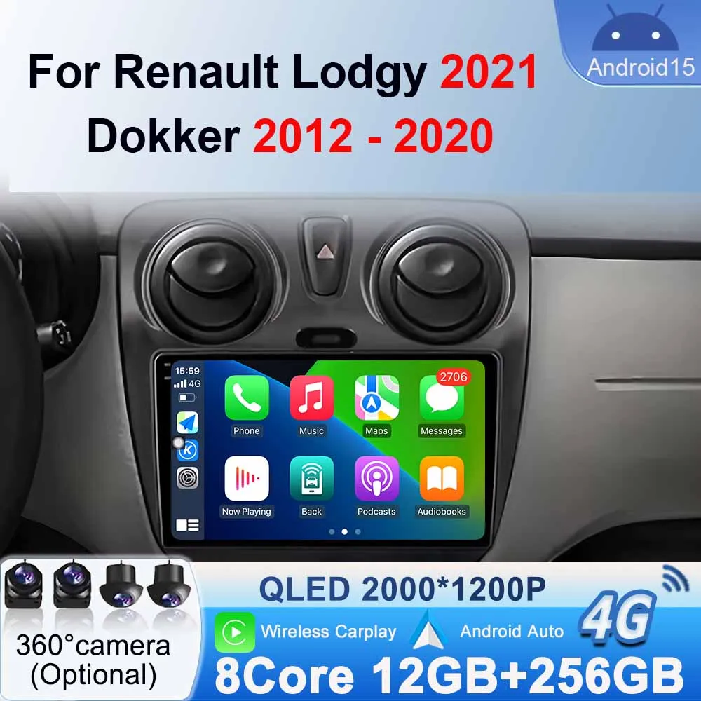 Android15 For Renault Lodgy 2021 Dokker 2012 - 2020 Car Radio Multimedia Player Wireless Carplay GPS Navigation Stereo Head Unit