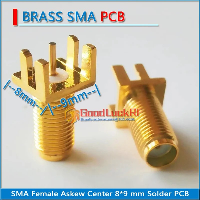 Nowa gniazdo złącza RF SMA żeńska Askew jack Center 8*9mm lutowane mocowanie krawędzi PCB wydłużone mosiężne adaptery koncentryczne RF 11mm