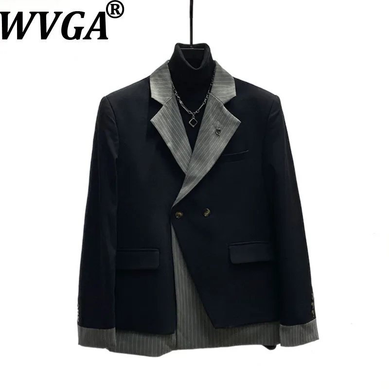 

WVGA Autumn Winter New Man Tide Fake Two-Piece Long Sleeve Blazer Niche Chic Casual Straight Suit Pants Two-Piece Set Ins W13879