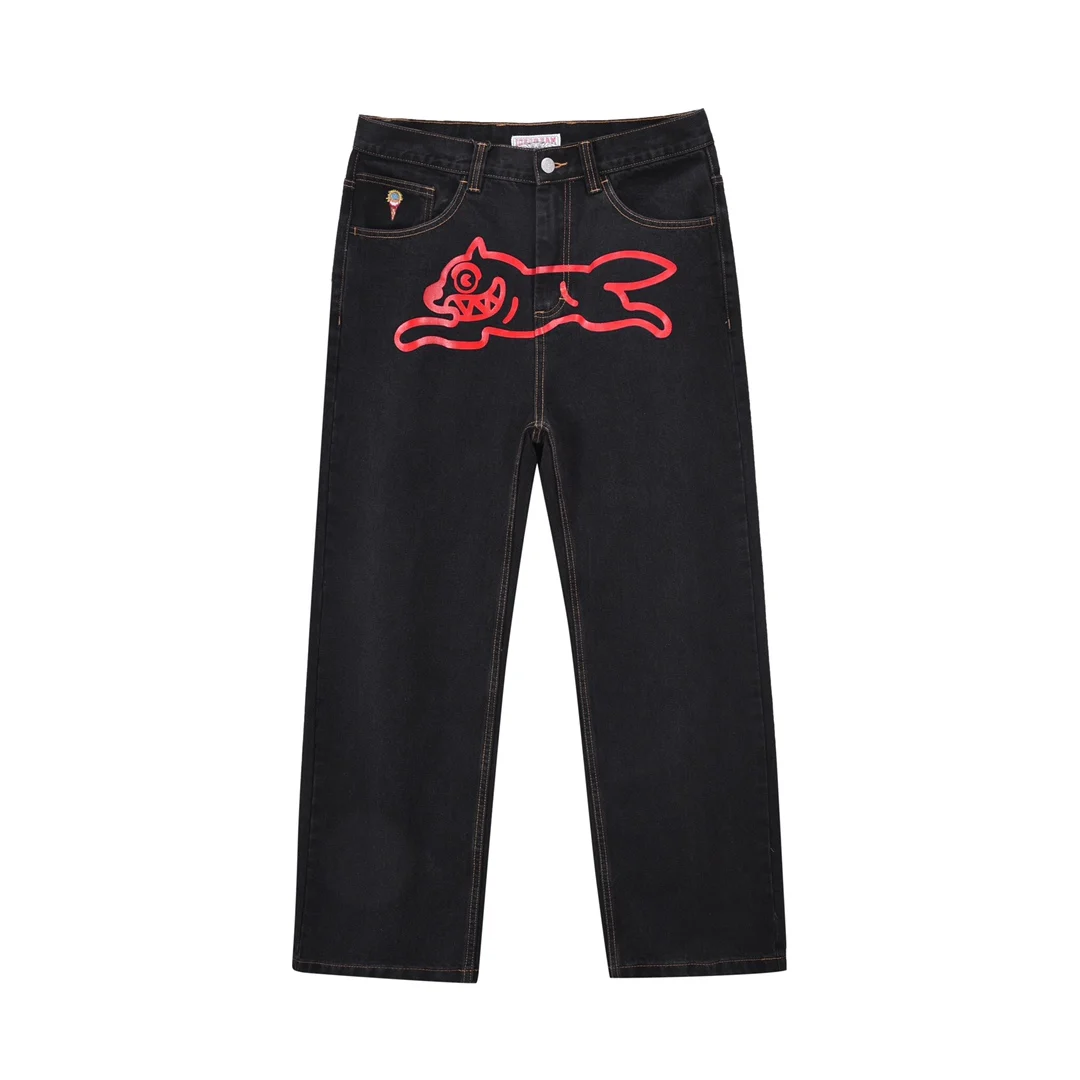 2026 Classic Geprinte Heren Straight Denim Broek Loose Fit YKK Rits Casual Denim Jeans Broek