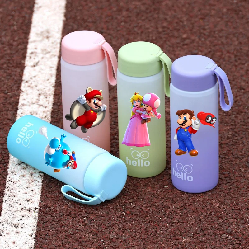 Super Mario Bros 650ML Large Capacity Sandblasted Plastic Gradient Cup Outdoor Sports Portable Cartoon Childrens Bottle Gift